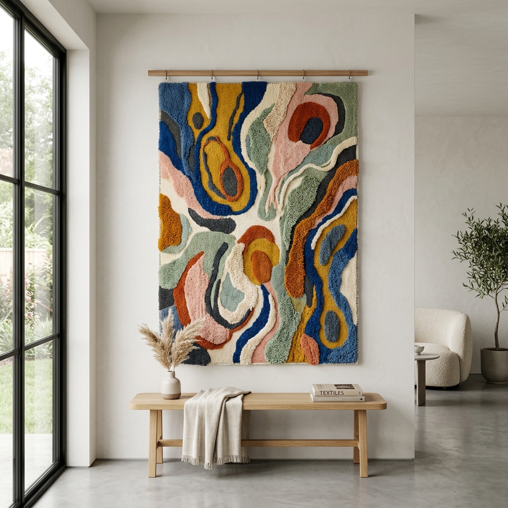 Artistic wall hanging tufted rug